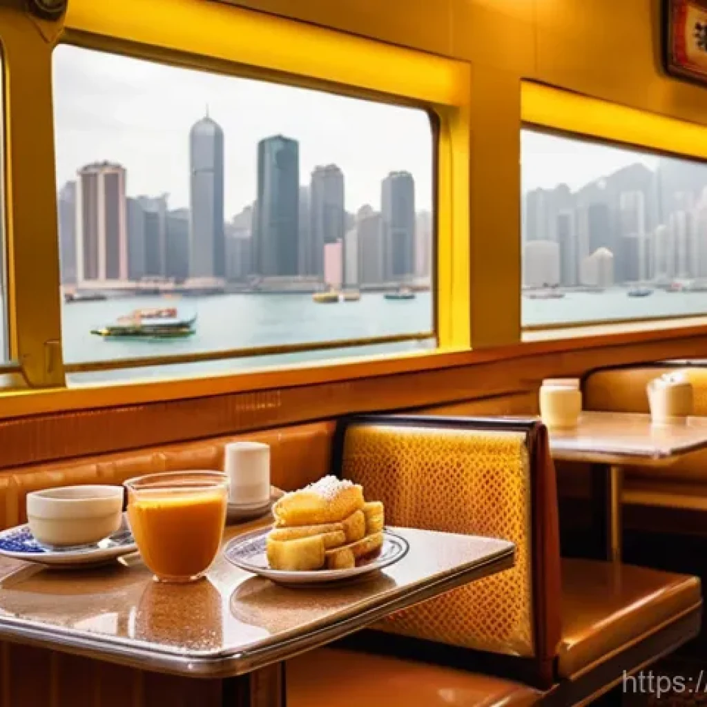 홍콩 차찬탱 길거리 스타일 인기 메뉴 - **Prompt:** A warm and nostalgic interior of a Hong Kong Cha Chaan Teng. Focus on a table set with a...