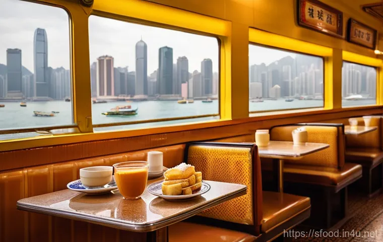 홍콩 차찬탱 길거리 스타일 인기 메뉴 - **Prompt:** A warm and nostalgic interior of a Hong Kong Cha Chaan Teng. Focus on a table set with a...