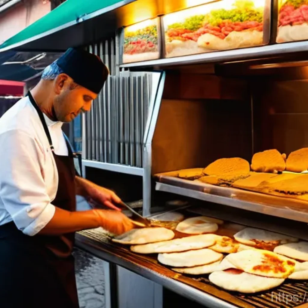 터키 도네르 케밥과 쉬시 케밥 차이 - **Prompt 1: Bustling Döner Kebab Street Vendor**
"A vibrant, close-up shot of a Turkish street f...
