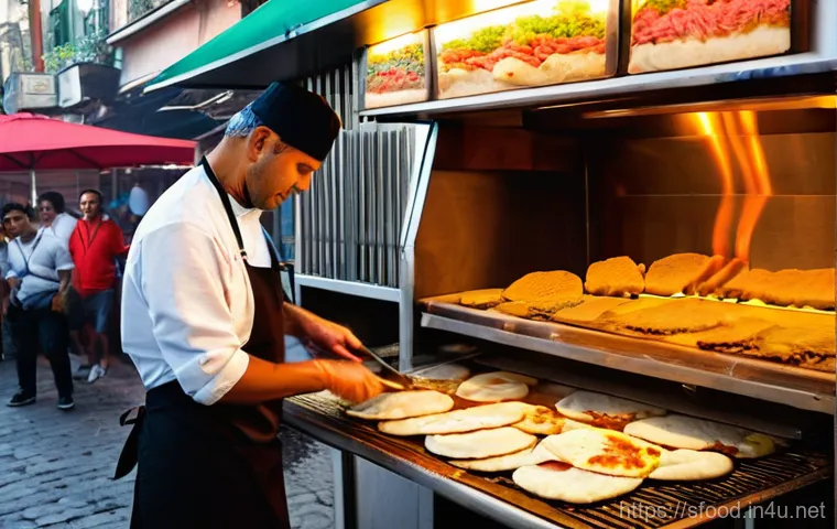 터키 도네르 케밥과 쉬시 케밥 차이 - **Prompt 1: Bustling Döner Kebab Street Vendor**
"A vibrant, close-up shot of a Turkish street f...