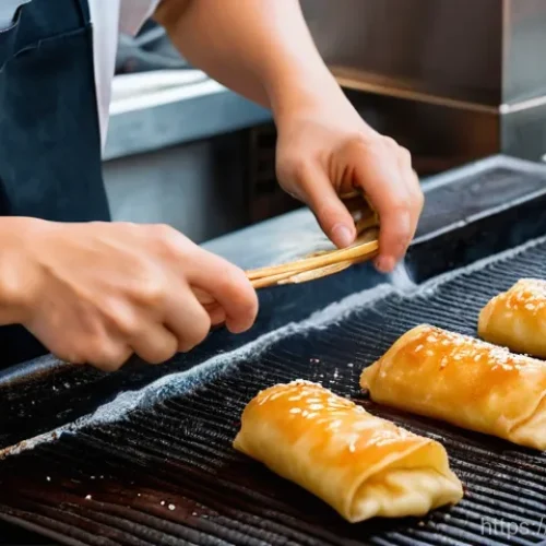 Home 25 중국 지앤빙 인기 토핑 추천 - **"Jianbing Making Mastery"**
A dynamic, close-up shot capturing the skilled hands of a street f...