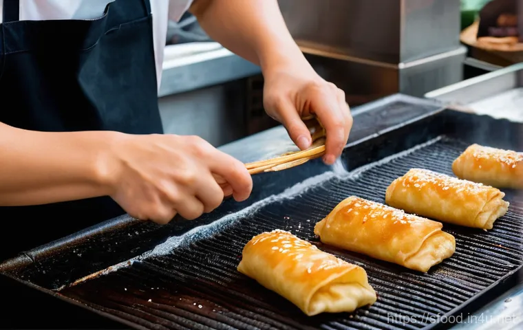 중국 지앤빙 인기 토핑 추천 - **"Jianbing Making Mastery"**
A dynamic, close-up shot capturing the skilled hands of a street f...
